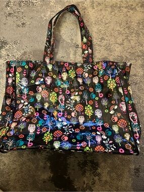 Black Tote Bag with Colorful Owl & Floral Print